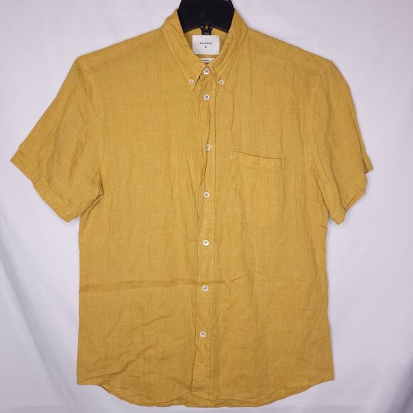Billy Reid Linen Shirt Mens Medium Yellow Mustard Standard Fit Italy - Picture 2 of 12